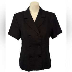 Talbots 100% IRISH LINEN Blazer Jacket Short Sleeve Women’s 8 Black Made In Hong